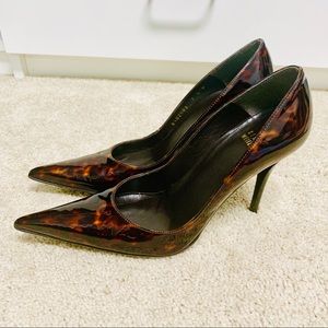 Stuart Weitzman Fever heels in cognac tartaruga